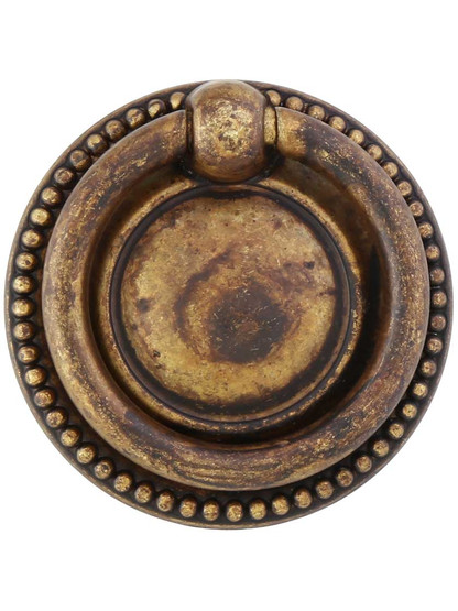 Beaded Round Single-Post Pull - 1.97 inch Diameter in Antique Brass Distressed.